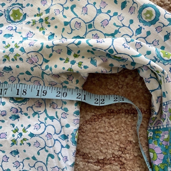 VTG RAMONA RULL Women's M White Blue Floral Cotton Kaftan Duster Dress w Pockets - Picture 12 of 12